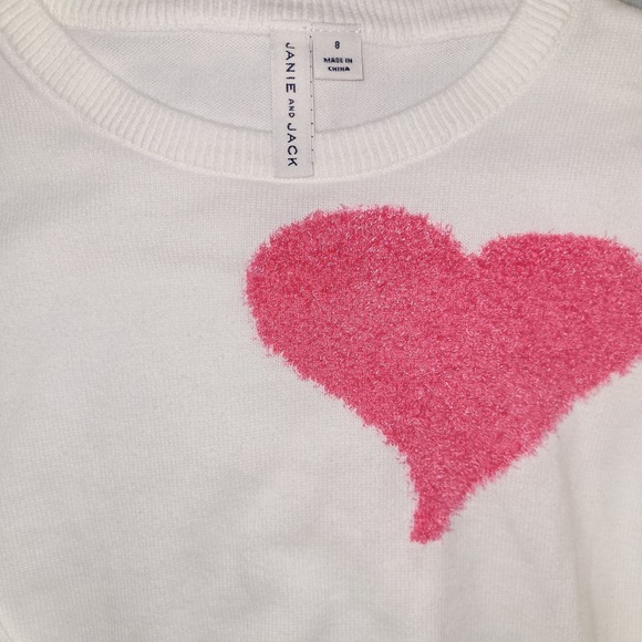 Janie and Jack Pink Embroidered Collared Sweater  & White Heart Sweater size 8 - Picture 7 of 8